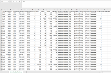 E-Max ERP General Ledger postings exported to excel