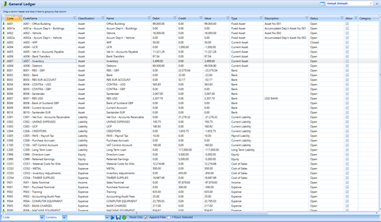 E-Max ERP General Ledger screen