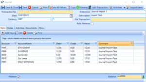 E-Max ERP Journal screen