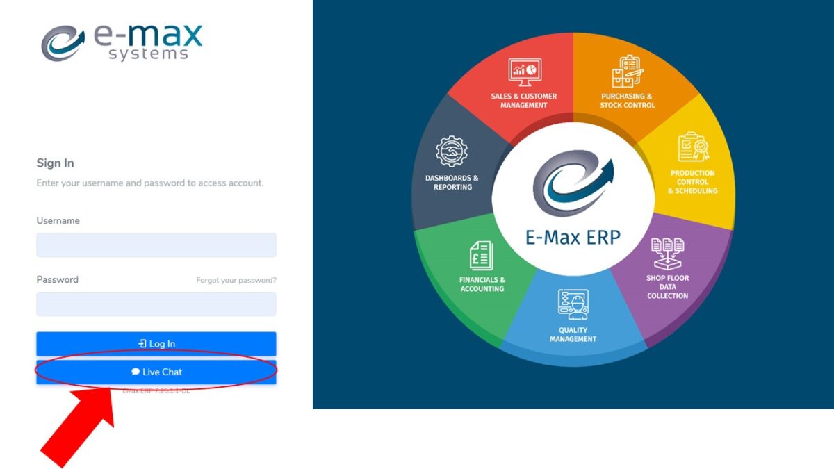 Access ERP Live Chat from E-Max ERP Cloud